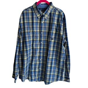 CHAPS Easy Care Blue and Yellow Plaid Mens Long Sleeve Button Down, XL